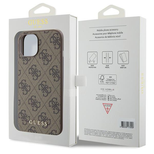 Etui Guess GUHCP15SG4GFBR iPhone 15 6.1" brązowy/brown hard case 4G Metal Gold Logo Case