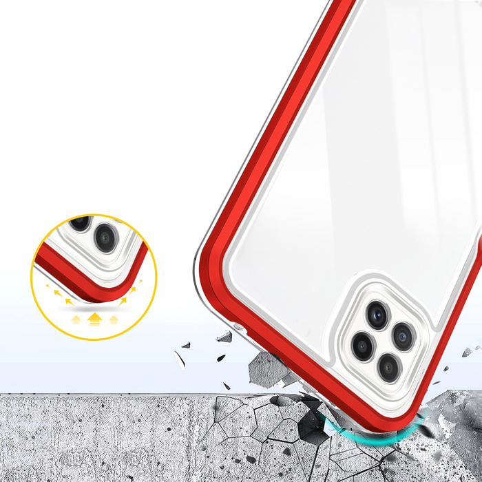 Průhledný gelový kryt 3v1 pouzdro pro Samsung Galaxy A22 5G s rámečkem červený