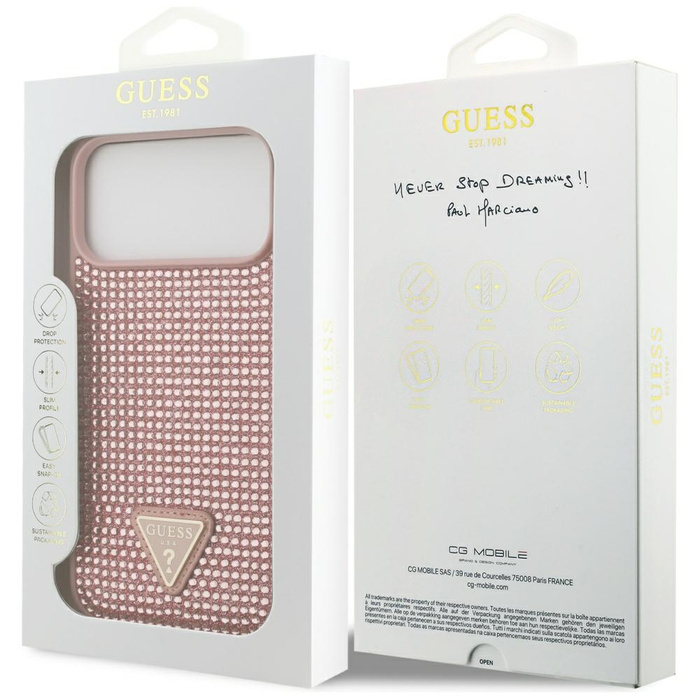 Etui Guess Rhinestone Triangle Logo do   iPhone 17 Pro Max różowy