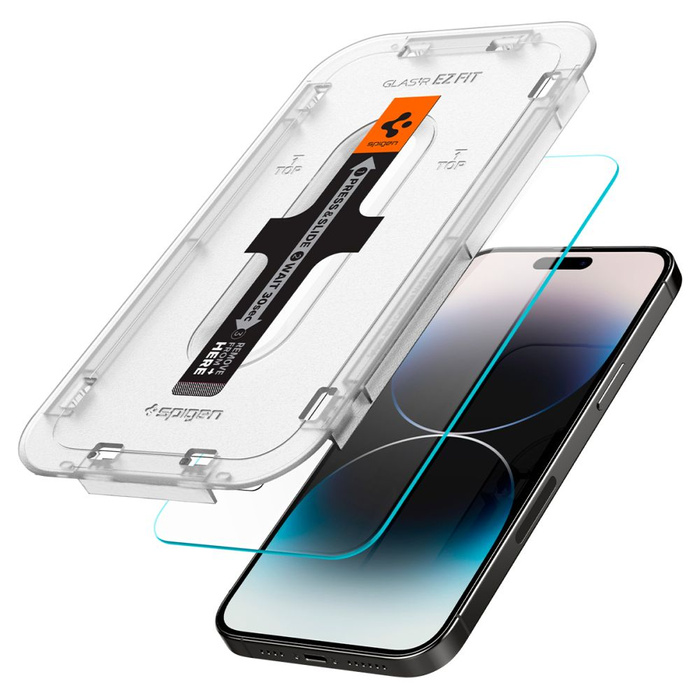 Vidrio Templado Spigen GLAS.TR "EZ FIT" pAQUETE DE 2 IPhone 14 PRO CLEAR