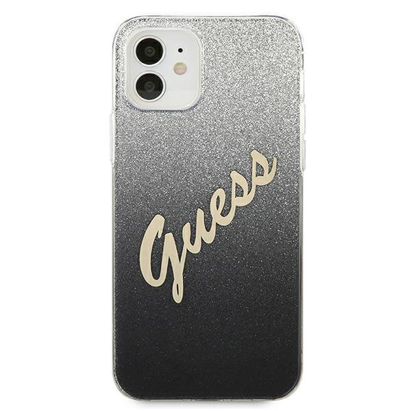 GUESS Apple iPhone 12 Mini Glitter Gradient Script GUHCP12SPCUGLSBK Schwarz HardHülle