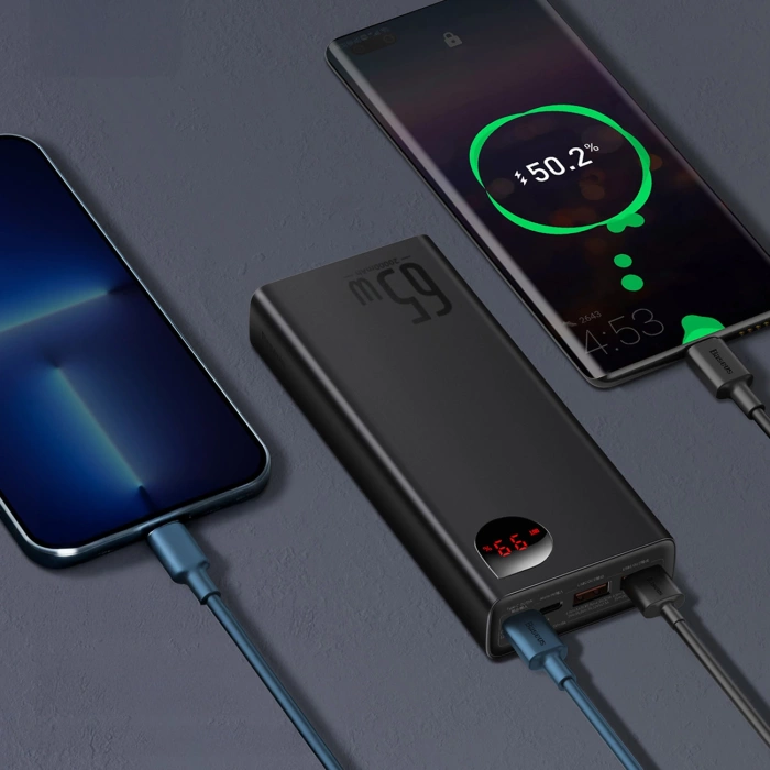 Baseus Adaman Metal 65W 20000mAh Powerbank mit Baseus Xiaobai USB-C 60W (20V/3A) 50cm Kabel – Schwarz