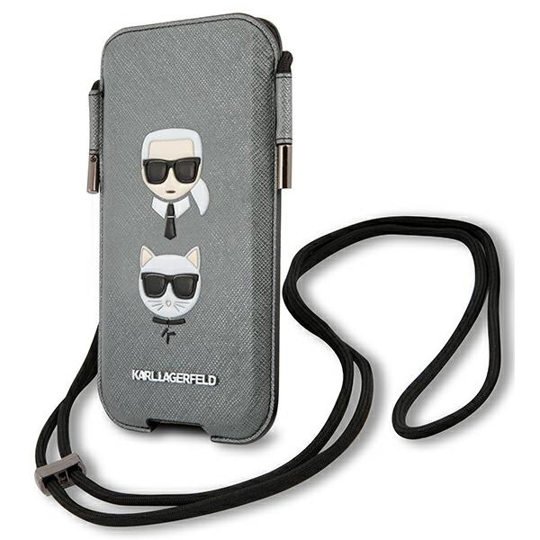 Karl Lagerfeld Kabelka KLHCP12MOPHKCG 6,1" šedá/šedá tvrdácase Saffiano Ikonik Karl&Choupette Head