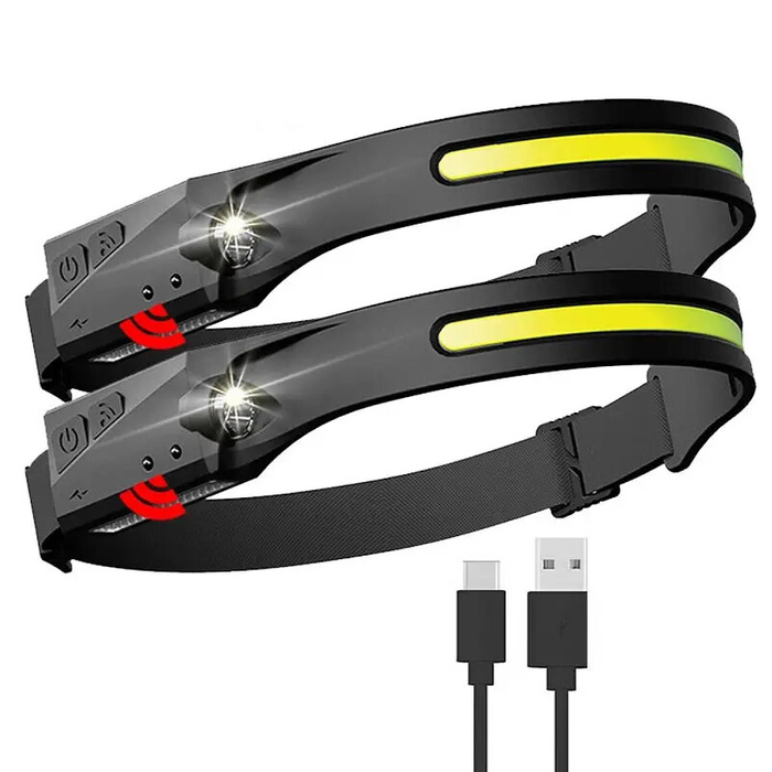 LED čelovka s IPX4 pohybovým senzorem USB-C 1200 mAh - černá