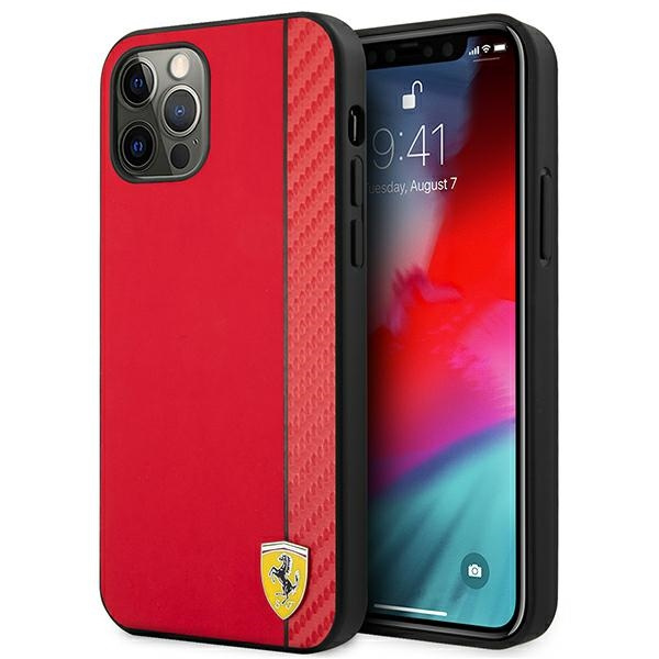 Pouzdro FERRARI Apple iPhone 12 Pro Max On Track Carbon Stripe Red Hardcase