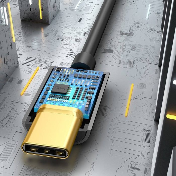 Baseus L54 sluchátkový adaptér USB-C na 3,5 mm audio jack DAC 24bitový 48 kHz černý (CATL54-01)