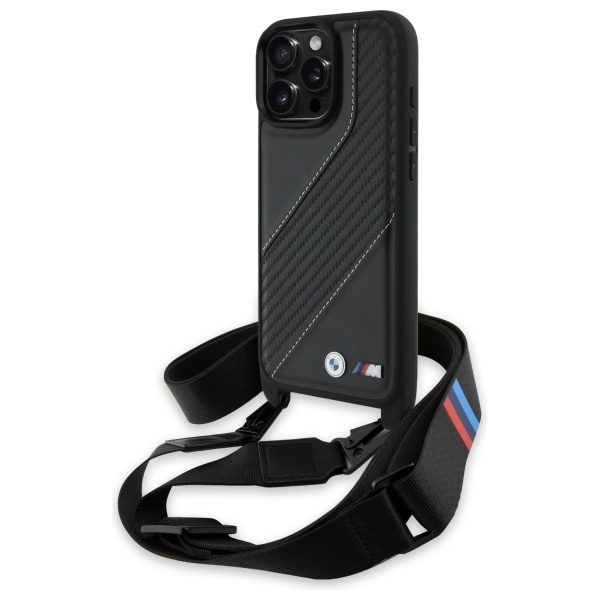 Cover BMW iPhone 16 Pro Max nero/nero durocase M Edition Carbon Stripe &amp; Strap