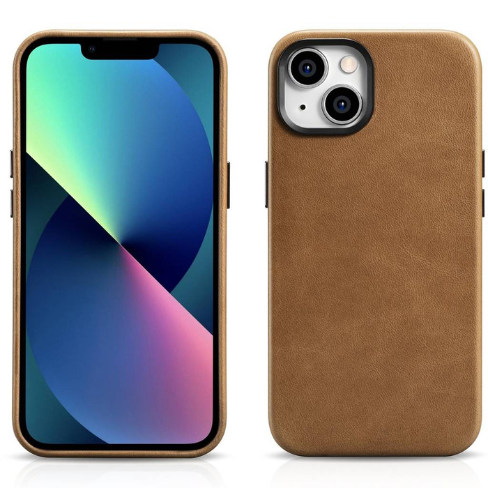 iCarer Oil Wax Custodia in pelle Premium per iPhone 14 Plus Custodia magnetica in pelle con MagSafe marrone (WMI14220703-TN)