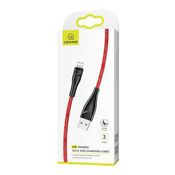USAMS Cable braided U41 Lightning Fast Charge 3m red/red SJ397USB02 (US-SJ397)