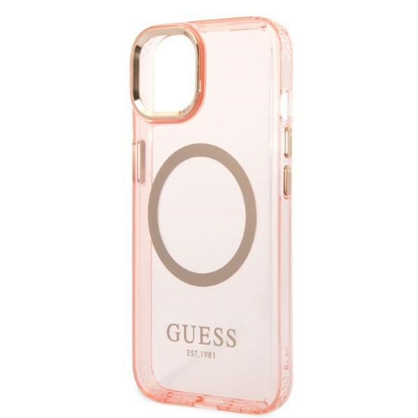 Guess GUHMP14MHTCMP iPhone 14 Plus 6,7" różowy/pink hard case Gold Outline Translucent MagSafe