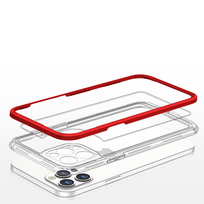 Clear 3in1 coque pour iPhone 12 Pro Max gel cover with frame red