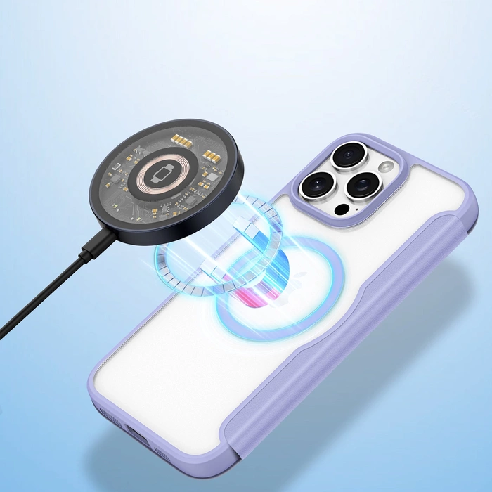 Dux Ducis Skin X Pro Hülle für iPhone 16 Pro mit MagSafe und Klappe – Lila