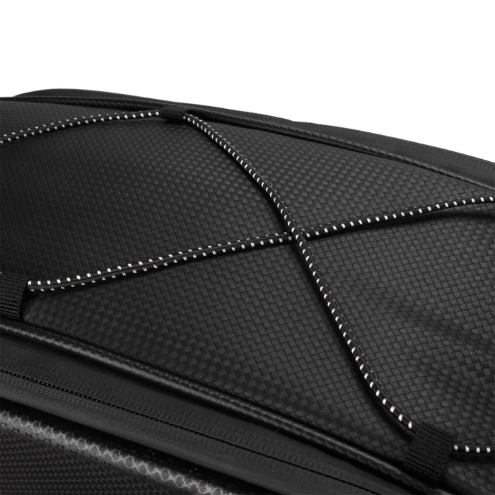 WYA36Y7S Fahrradträgertasche mit langem Riemen und erweiterbaren Seitentaschen – Schwarz