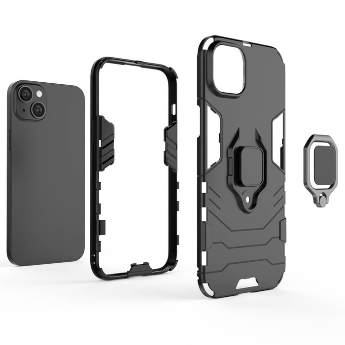 Obal Kroužek Armor obal až iPhone 14 Pancéřový kufr Pro Max držák mag neetický kroužek černý Case