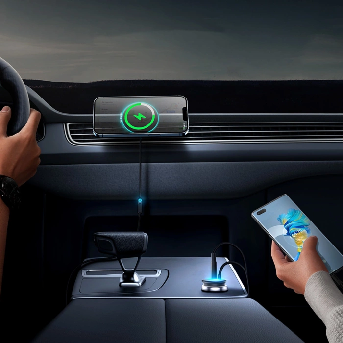 Caricabatteria da auto induttivo MagSafe 15W USB C 25W Baseus CW01 - nero