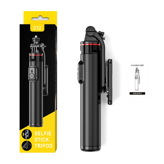 Selfie Stick WC1Y2S Teleskopstativ 1,3 m aus Aluminiumlegierung mit Telefonhalter – Schwarz