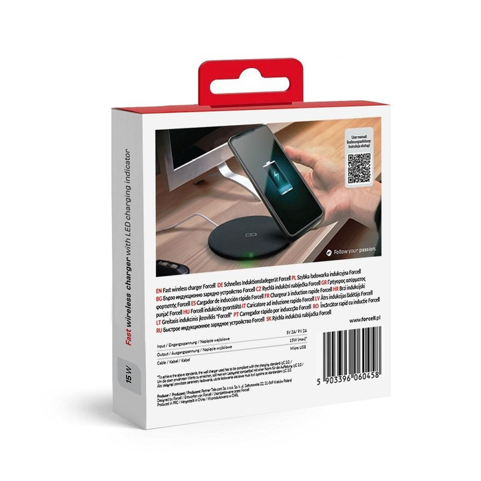 Ładowarka indukcyjna Forcell F-Energy Qi QC 15W + kabel USB C do USB A czarna