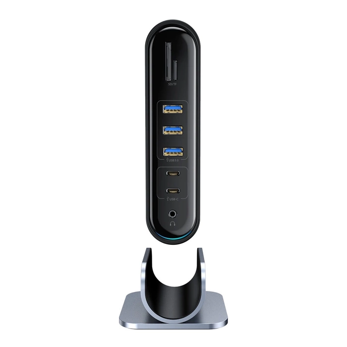 [B WARE] Baseus multifunktionaler HUB 3x USB 3.2 Gen 1 / 2x USB 2.0 / 2x USB Type C / SD und Micro SD Kartenleser / AUX / 3x HDMI / RJ45 1Gbps Power Delivery 100W (EU / CN / UK Stecker) grau (CAHUB-DG0G)