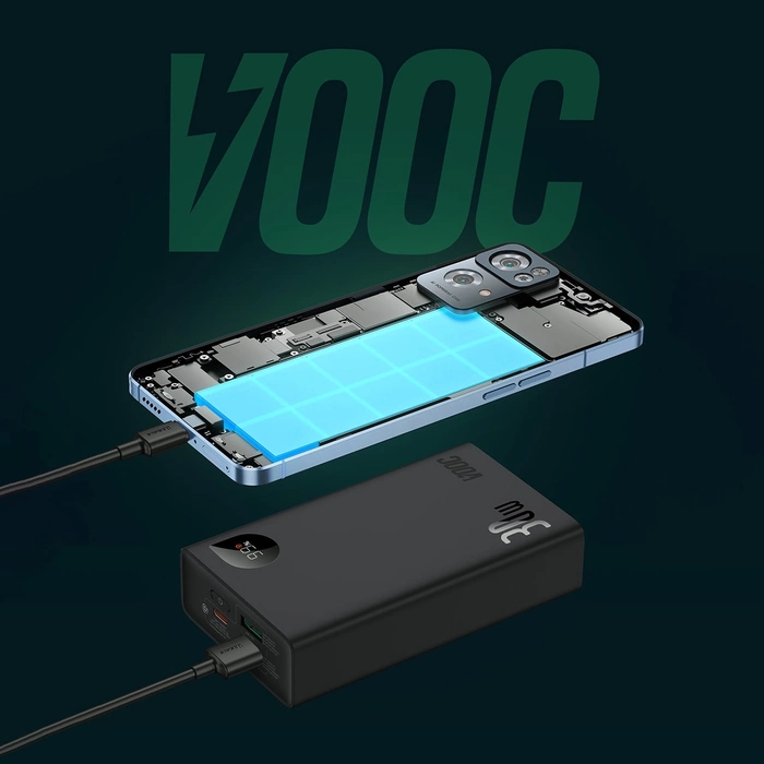 Baseus Adaman2 Powerbank mit bildschirmem digital 20000mAh 30W 2 x USB / 1x USB Typ C Power Delivery Quick Charge SCP, Oppo Super VOOC schwarz (PPAD050101)