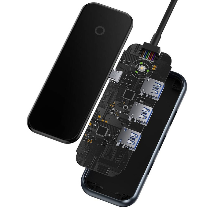 Baseus AcmeJoy 6-Port HUB Docking Station (USB-C zu USB-C PD & Daten / 2xUSB3.0 / USB2.0 / HDMI / RJ45) dunkelgrau (WKJZ010013)