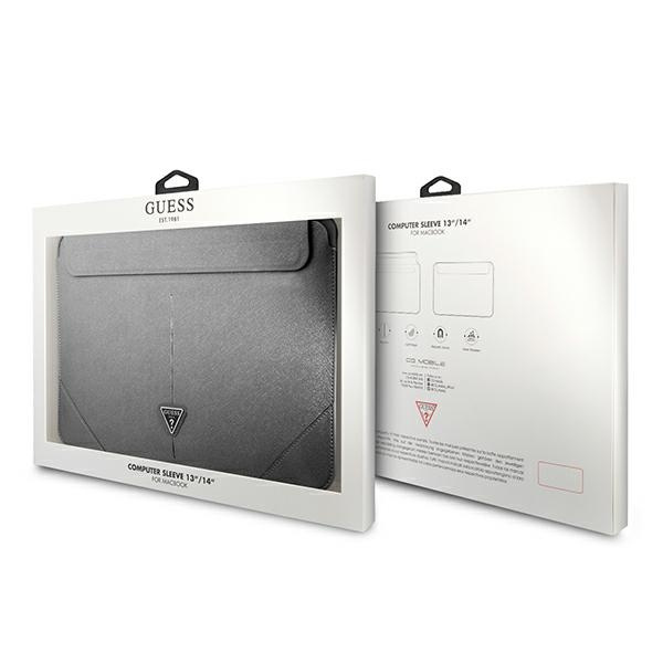 Pouzdro GUESS Laptop 13 14 Sleeve Saffiano Triangle Logo Silver Case