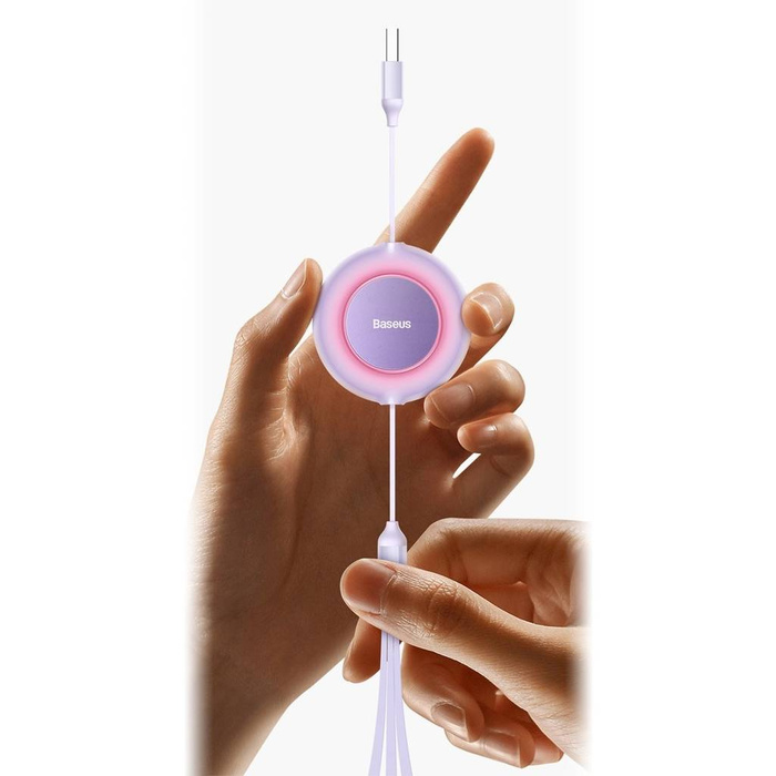 Baseus Bright Mirror 2 zatahovací kabel 3v1 USB typ A - micro USB + Lightning + USB typ C 66W 1,1 m fialový (CAMJ010105)