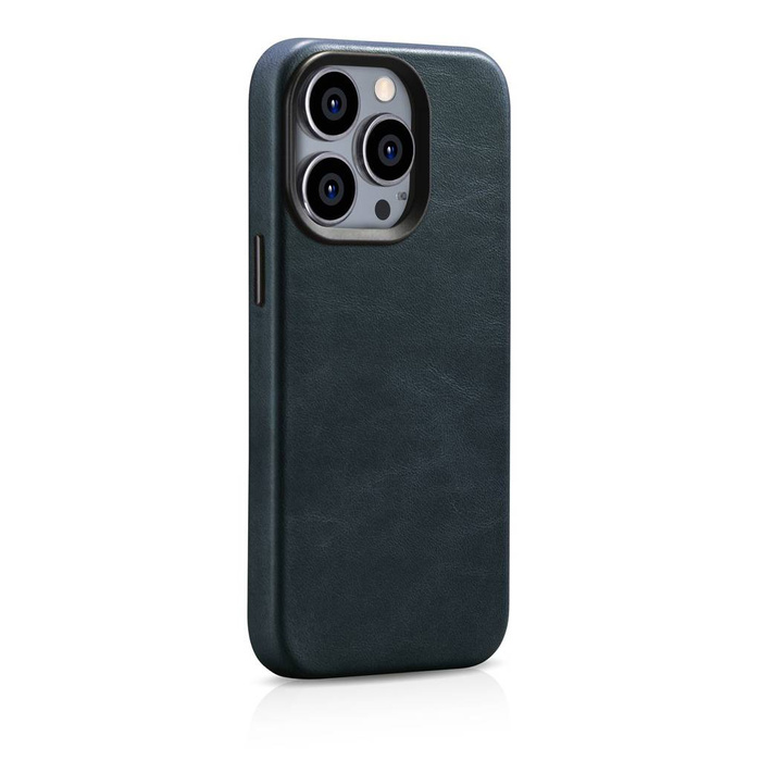iCarer Oil Wax Premium Funda de cuero iPhone 14 Pro Max Funda magnética de cuero con MagSafe azul oscuro (WMI14220704-BU)