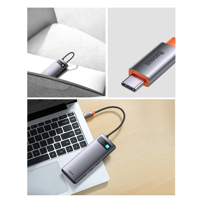Station d'accueil HUB Baseus Metal Gleam Series 8 en 1 USB Type C - 1 x HDMI / 3 x USB 3.2 Gen.1 / 1 x Power Delivery / 1 x lecteur de carte SD / 1 x lecteur de carte TF / 1 x VGA gris (WKWG050013)