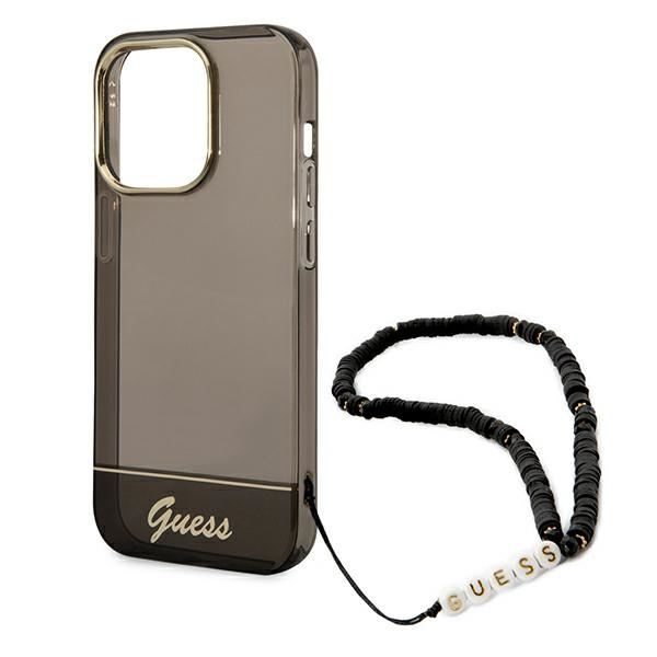 Case GUESS Apple iPhone 14 Pro Max Translucent Pearl Strap Black Hardcase
