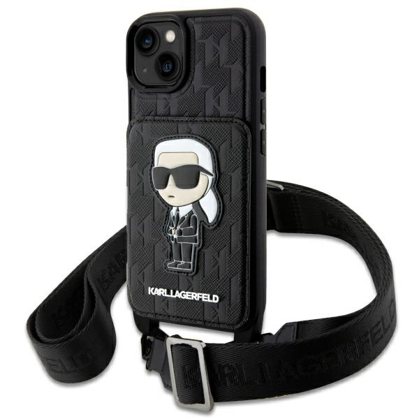 Hülle Karl Lagerfeld KLHCP14SCSAKHPKK iPhone 14 6,1" hartcase schwarz/schwarz Crossbody Saffiano Monogramm Ikonik Case