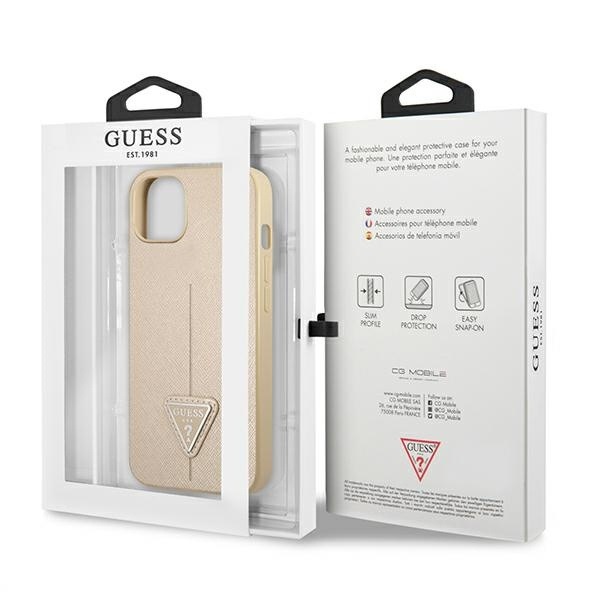 Hülle GUESS Apple iPhone 13 Mini Saffiano Triangle Logo Beige Hartcase