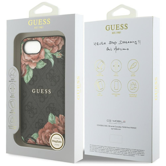 Etui Guess 4G Flowers Print MagSafe do   iPhone 16e czarny