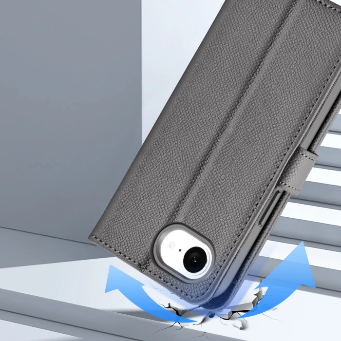 Dux Ducis Lawa iPhone 16e Lederhülle mit abnehmbarer magnetischer Brieftasche - Grau