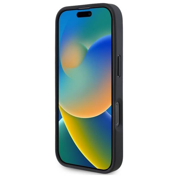 Hülle BMW iPhone 16 Pro Max 6.9" schwarz/schwarz hartcase Schild Leder strukturiert und Linie MagSafe