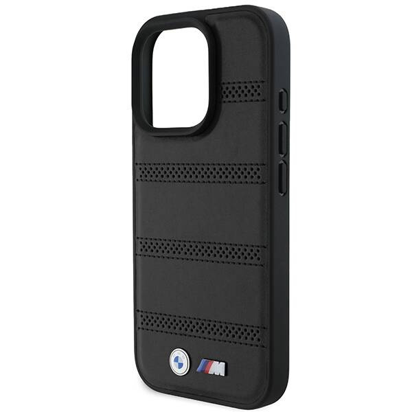 Cover BMW iPhone 16 Pro 6,3" nero/nero durocase Linea M traforata e cucita MagSafe