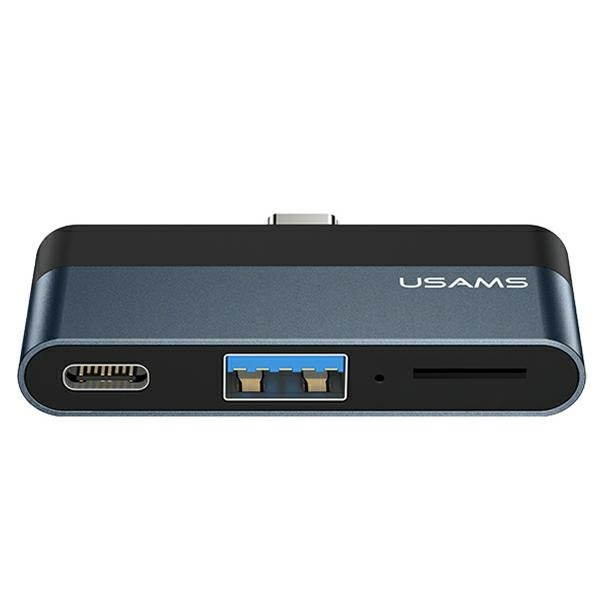 USAMS Adaptér HUB USB 3.0 / USB-C / Micro SD šedá / šedá SJ491HUB01 (US-SJ491)