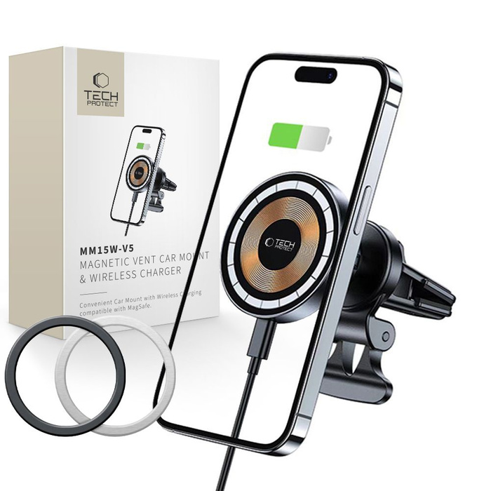 TECH-PROTECT MM15W-V5 MagNETIC MagSafe VENT CAR MOUNT WIRELESS CHARGER 15W BLACK
