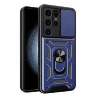 Hybrid Armor Camshield case for Samsung Galaxy S24 Ultra armored with camera cover - blue