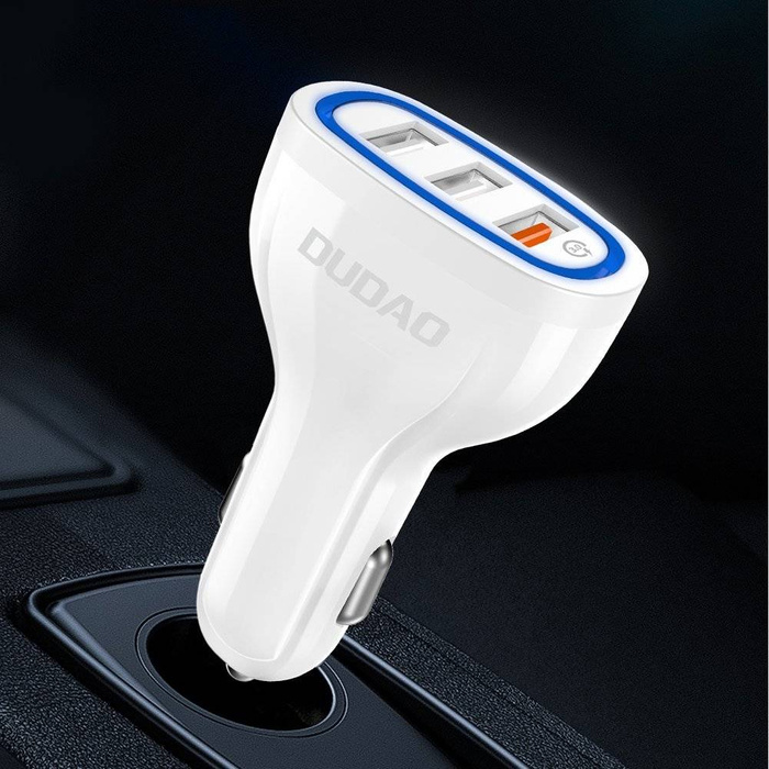 Dudao nabíječka rychlé nabíjení do auta Quick Charge 3.0 QC3.0 2.4A 18W 3x USB bílé (R7S bílé)