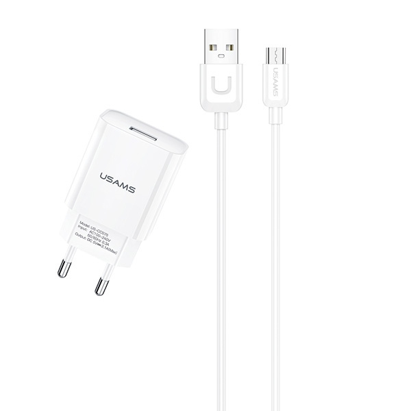 Nabíječka USAMS 1xUSB Kabel MicroUSB 1m 2,1A Rychlé nabíjení T21 T21OCMC01 Bílá