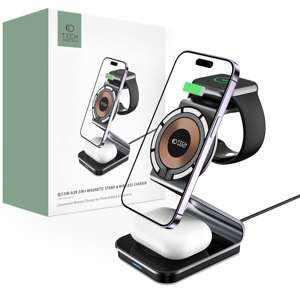 Tech-protect Qi15w-a29 3en1 Magnetic MagSafe Cargador Inalámbrico Negro