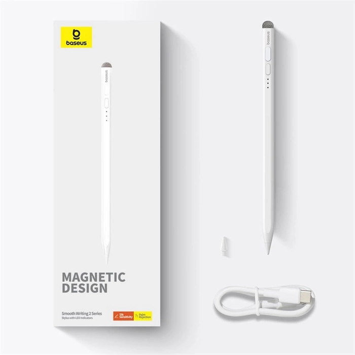 [RETURNED ITEM] Pennino attivo Baseus Smooth Writing 2 con indicatore LED + cavo USB-C / punta sostituibile - bianco