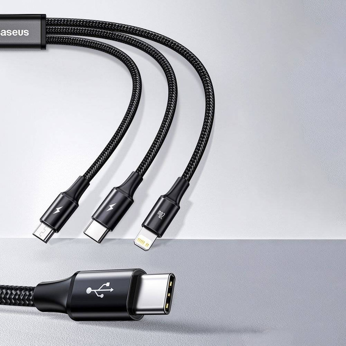 Baseus Rapid 3v1 USB Type C - USB Type C / Lightning / micro USB kabel 20 W 1,5 m zelený (CAMLT-SC06)