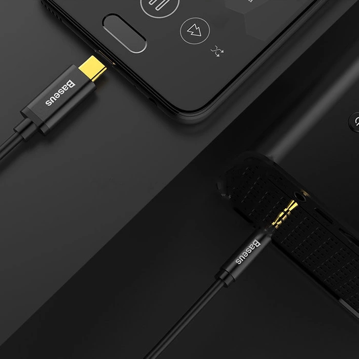 Câble audio stéréo AUX Baseus mini jack 3,5 mm - USB Type C pour smartphone 120cm noir (CAM01-01)