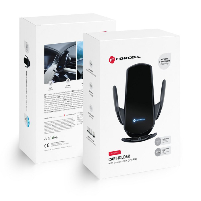 Uchwyt na telefon do samochodu indukcyjny automatyczny Forcell F-Grip HS1 Qi 15W do szyby / kratki czarny