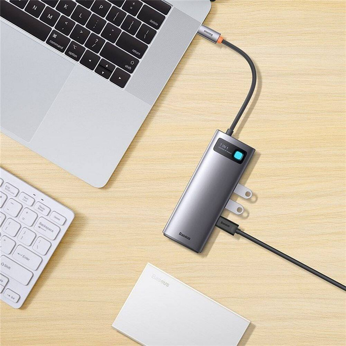 Baseus Metal Gleam Series HUB 7 in 1 USB Type C Docking Station - 1 x HDMI / 1 x VGA / 3 x USB 3.2 Gen. 1/1 x Power Delivery / 1 x RJ-45 Ethernet Gray (WKWG040013)