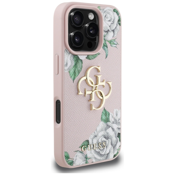 Etui Guess Grained Roses Big 4G logo do  iPhone 16 Pro różowy