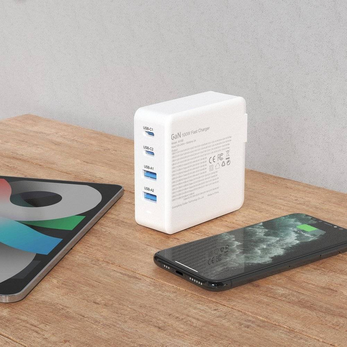 Chargeur rapide GaN 100W 2 x USB-C / 2 x USB Dudao A100EU - blanc