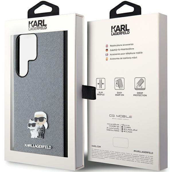 Etui Karl Lagerfeld KLHCS24LPSAKCMPG Samsung Galaxy S24 Ultra S928 hardcase szary/grey Saffiano Karl & Choupette Metal Pin Case