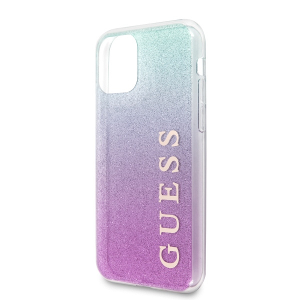 Telefontok guess Apple iPhone 11 Pro Max rózsaszín/rózsaszín kék kemény tok Glitter Gradient